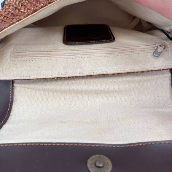 Fossil Brown Leather Woven Shoulder Bag Purse Boho Key Charm 90's Y2K Vintage - Picture 11 of 16